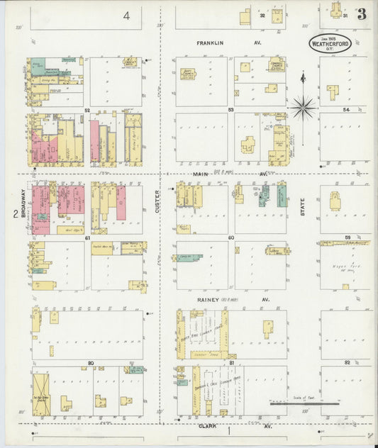 Sanborn Fire Insurance Map from Weatherford, Custer County, Oklahoma (1905), Sheet #0003 - Historic Sanborn Fire Insurance Map Print, vintage old map wall art, antique decor, genealogy gift, Oklahoma Oklahoma map