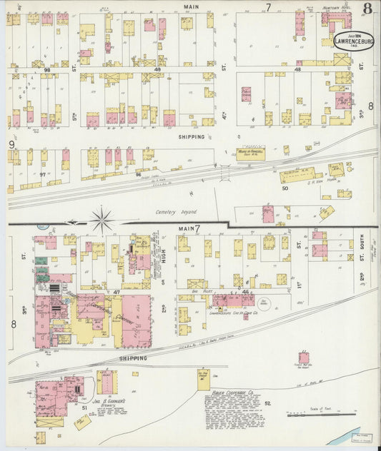 Sanborn Fire Insurance Map from Lawrenceburg, Dearborn County, Indiana (1896), Sheet #0008 - Historic Sanborn Fire Insurance Map Print, vintage old map wall art, antique decor, genealogy gift, Indiana Indiana map