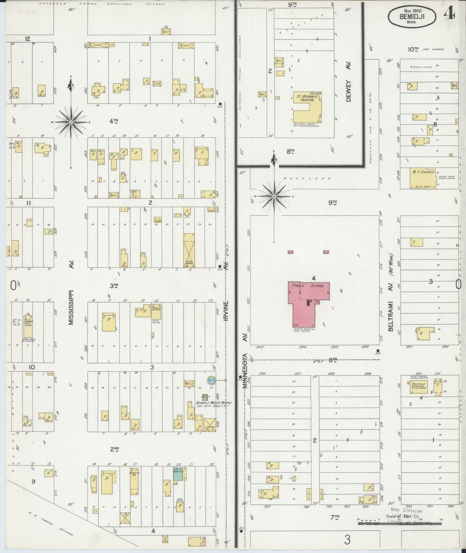 Sanborn Fire Insurance Map from Bemidji, Beltrami County, Minnesota (1900), Sheet #0004 - Historic Sanborn Fire Insurance Map Print, vintage old map wall art, antique decor, genealogy gift, Minnesota Minnesota map