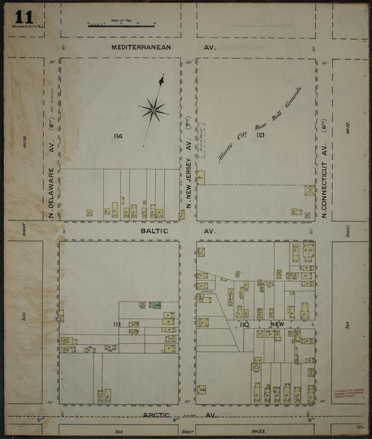 Sanborn Fire Insurance Map from Atlantic City, Atlantic County, New Jersey (1886), Sheet #0011 - Historic Sanborn Fire Insurance Map Print, vintage old map wall art, antique decor, genealogy gift, New Jersey New Jersey map