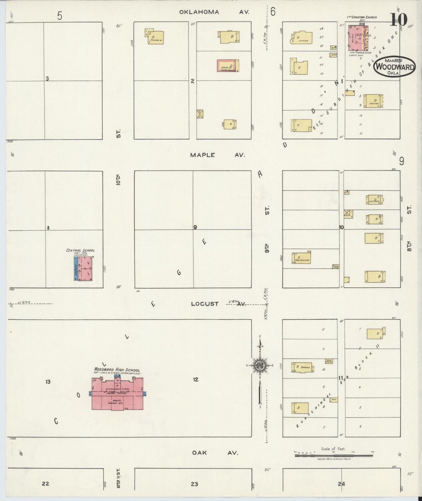 Sanborn Fire Insurance Map from Woodward, Woodward County, Oklahoma (1930), Sheet #0010 - Complete Map Set gallery image, historic Sanborn map, vintage wall art, Oklahoma Oklahoma