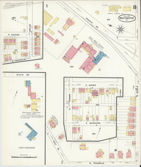 Sanborn Fire Insurance Map from West Chester, Chester County, Pennsylvania (1909), Sheet #0008 - Historic Sanborn Fire Insurance Map Print, vintage old map wall art, antique decor, genealogy gift, Pennsylvania Pennsylvania map