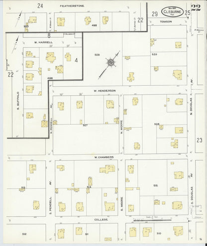 Sanborn Fire Insurance Map from Cleburne, Johnson County, Texas (1910), Sheet #0022 - Historic Sanborn Fire Insurance Map Print, vintage old map wall art, antique decor, genealogy gift, Texas Texas map