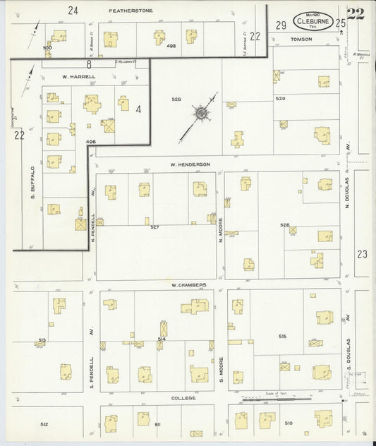 Sanborn Fire Insurance Map from Cleburne, Johnson County, Texas (1910), Sheet #0022 - Historic Sanborn Fire Insurance Map Print, vintage old map wall art, antique decor, genealogy gift, Texas Texas map