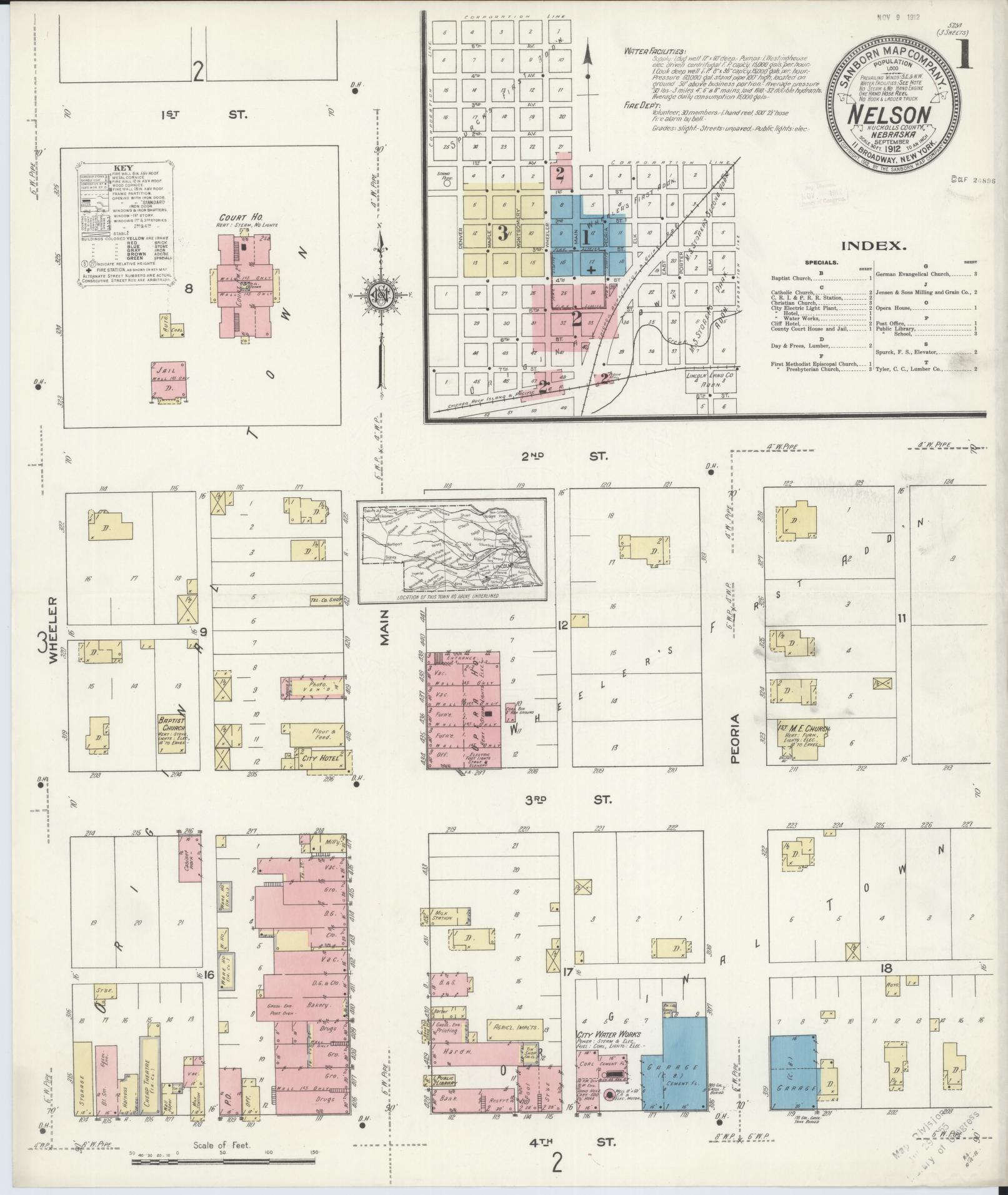 Sanborn Fire Insurance Map from Nelson, Nuckolls County, Nebraska (1912), Sheet #0001 - Complete Map Set gallery image, historic Sanborn map, vintage wall art, Nebraska Nebraska