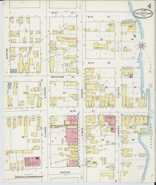 Sanborn Fire Insurance Map from Cheboygan, Cheboygan County, Michigan (1895), Sheet #0004 - Historic Sanborn Fire Insurance Map Print, vintage old map wall art, antique decor, genealogy gift, Michigan Michigan map