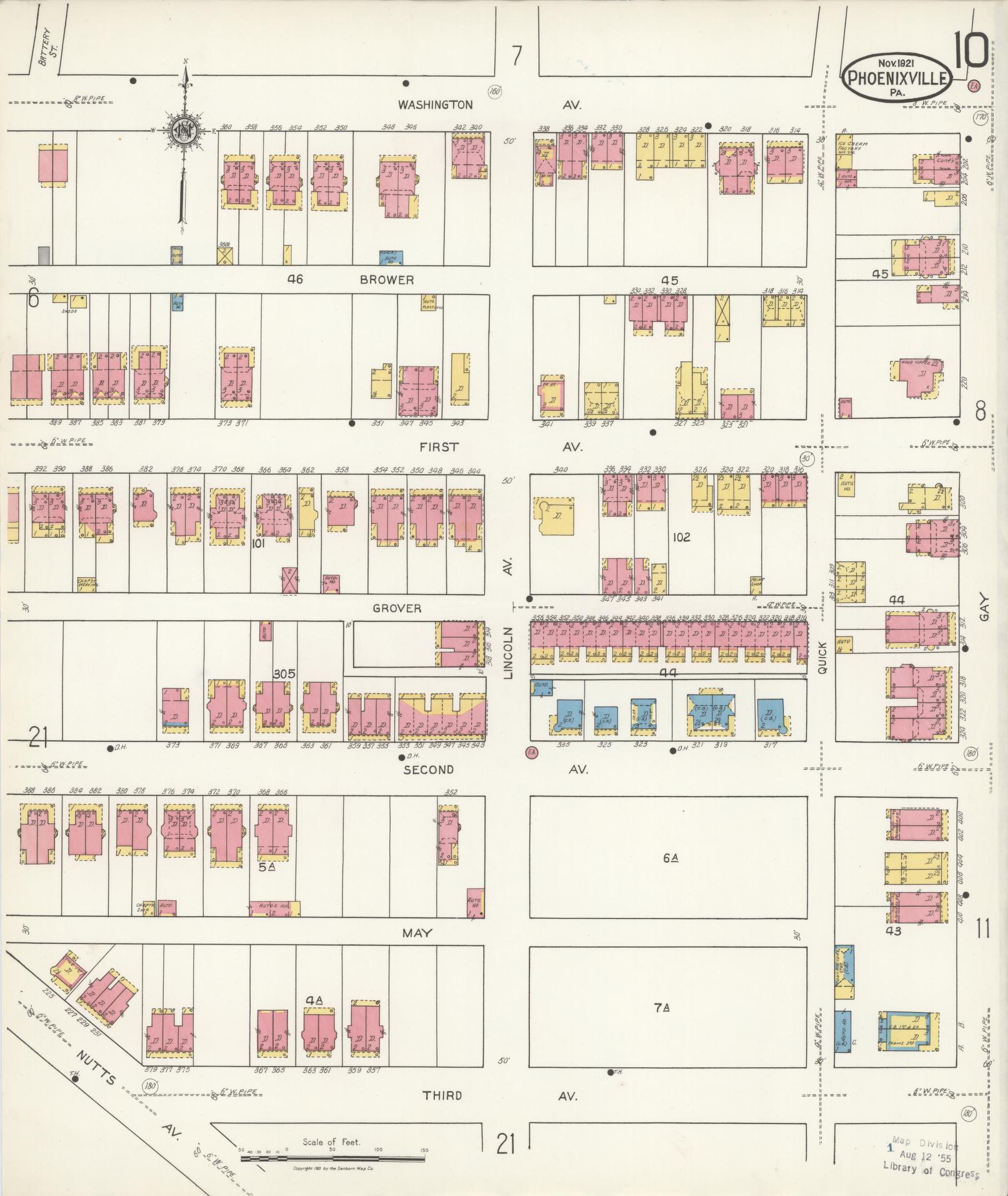 Sanborn Fire Insurance Map from Phoenixville, Chester County, Pennsylvania (1921), Sheet #0010 - Historic Sanborn Fire Insurance Map Print, vintage old map wall art, antique decor, genealogy gift, Pennsylvania Pennsylvania map