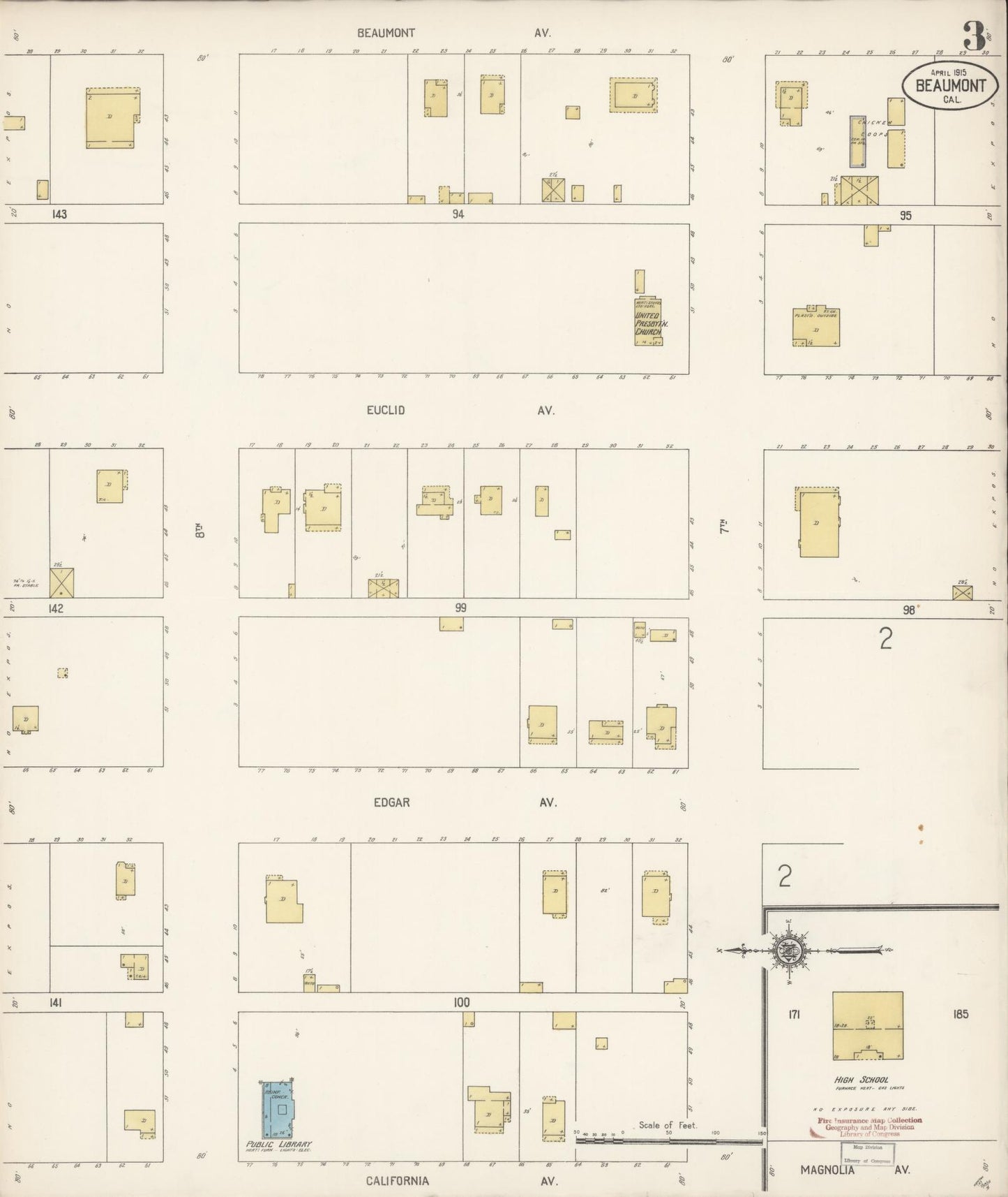 Sanborn Fire Insurance Map from Beaumont, Riverside County, California (1915), Sheet #0003 - Historic Sanborn Fire Insurance Map Print, vintage old map wall art, antique decor, genealogy gift, California California map