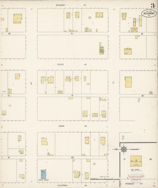Sanborn Fire Insurance Map from Beaumont, Riverside County, California (1915), Sheet #0003 - Historic Sanborn Fire Insurance Map Print, vintage old map wall art, antique decor, genealogy gift, California California map