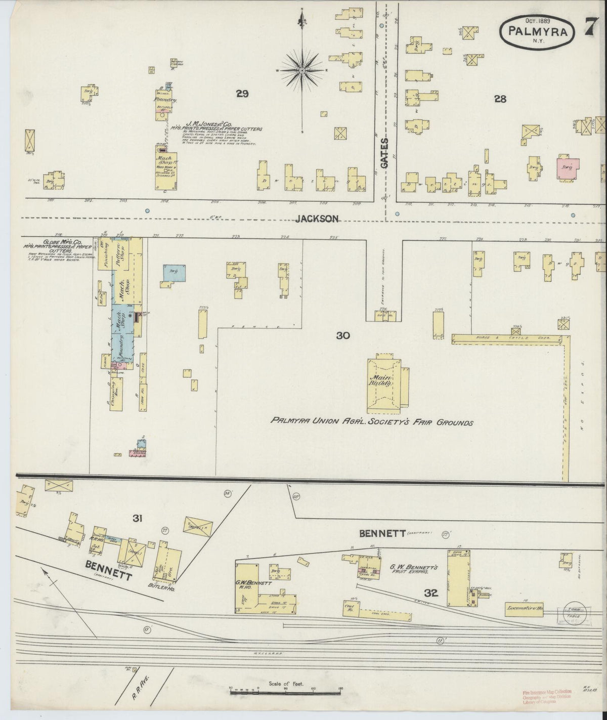 Sanborn Fire Insurance Map from Palmyra, Wayne County, New York (1889), Sheet #0007 - Historic Sanborn Fire Insurance Map Print, vintage old map wall art, antique decor, genealogy gift, New York New York map