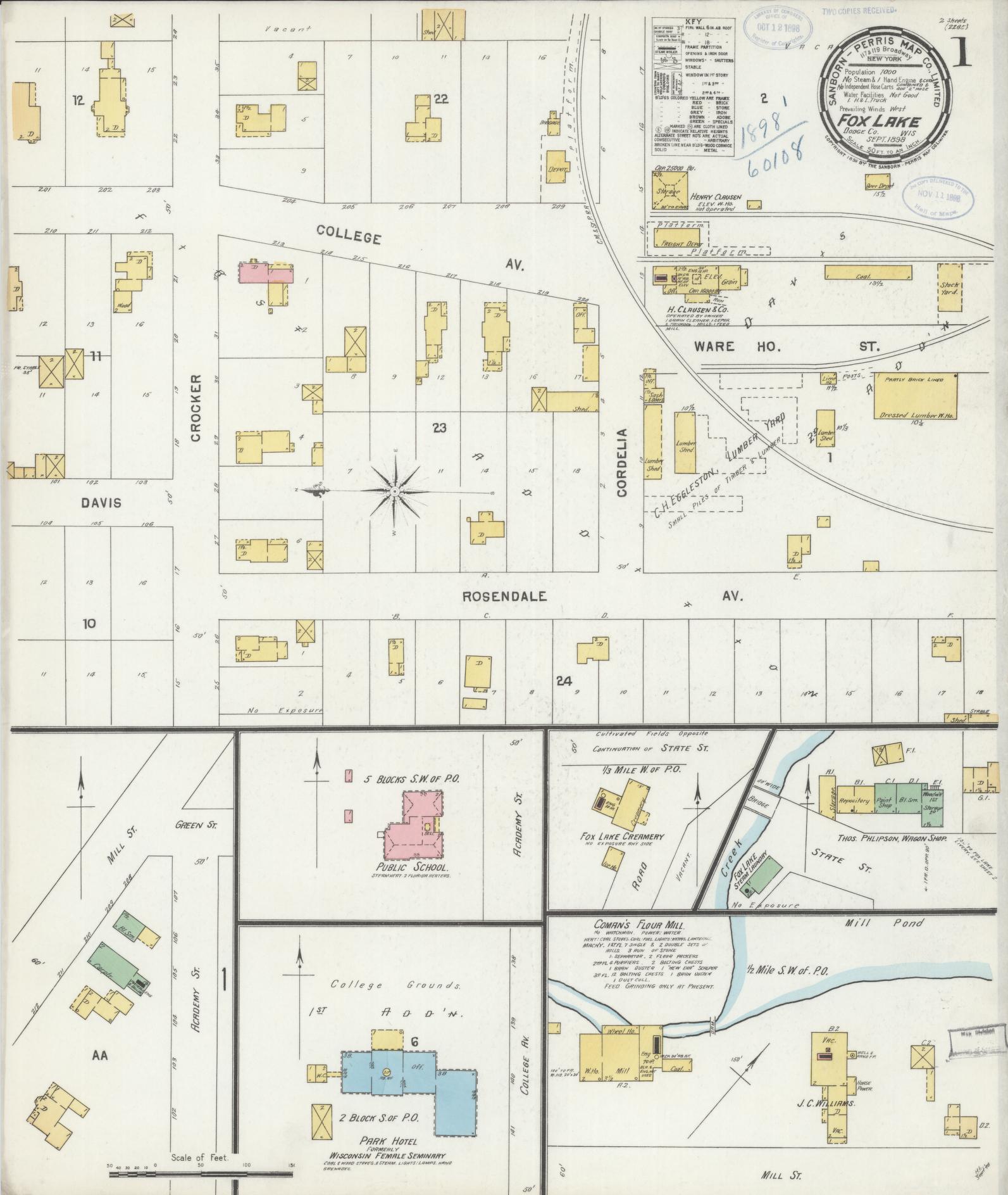 Sanborn Fire Insurance Map from Fox Lake, Dodge County, Wisconsin (1898), Sheet #0001 - Historic Sanborn Fire Insurance Map Print, vintage old map wall art, antique decor, genealogy gift, Wisconsin Wisconsin map