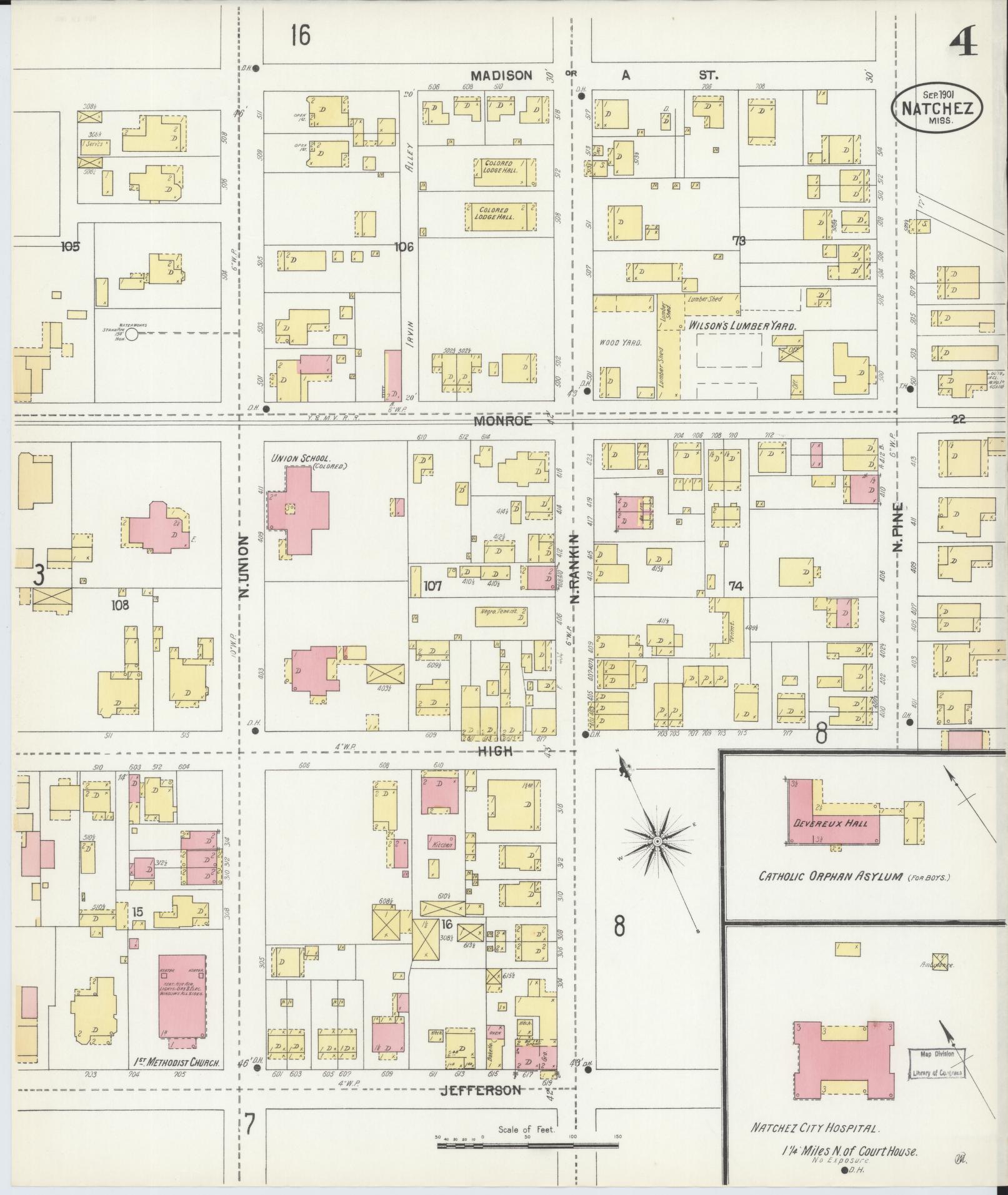 Sanborn Fire Insurance Map from Natchez, Adams County, Mississippi (1901), Sheet #0004 - Complete Map Set gallery image, historic Sanborn map, vintage wall art, Mississippi Mississippi