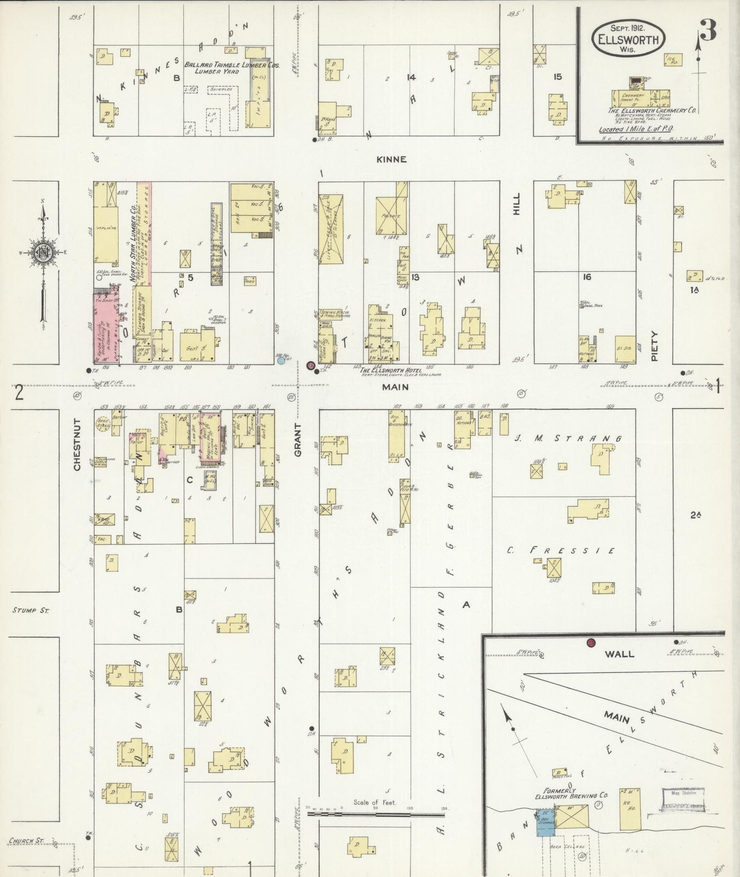 Sanborn Fire Insurance Map from Ellsworth, Pierce County, Wisconsin (1912), Sheet #0003 - Complete Map Set gallery image, historic Sanborn map, vintage wall art, Wisconsin Wisconsin