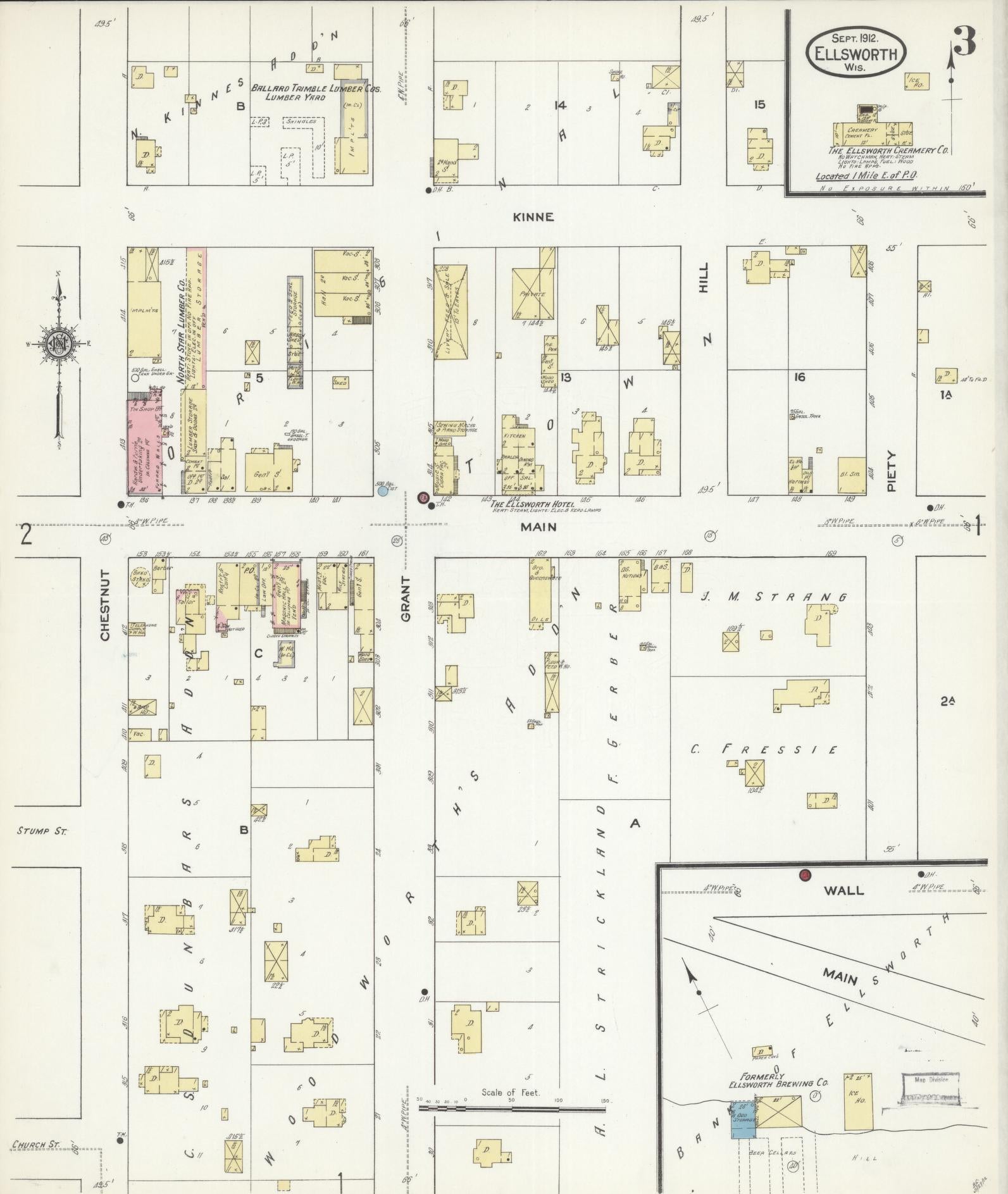 Sanborn Fire Insurance Map from Ellsworth, Pierce County, Wisconsin (1912), Sheet #0003 - Complete Map Set gallery image, historic Sanborn map, vintage wall art, Wisconsin Wisconsin
