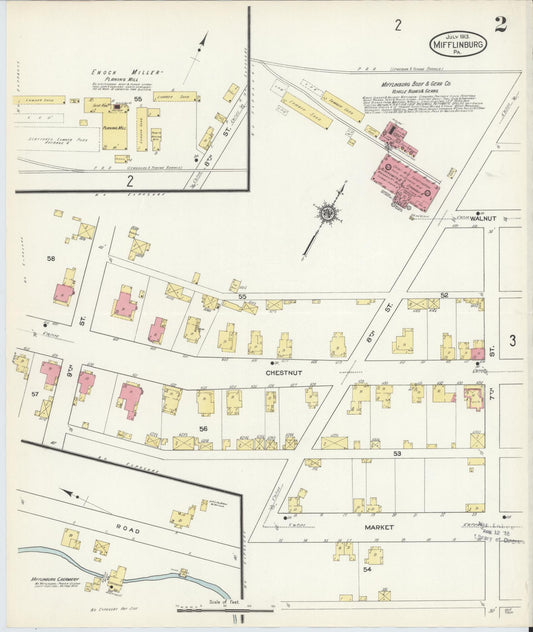 Sanborn Fire Insurance Map from Mifflinburg, Union County, Pennsylvania (1913), Sheet #0002 - Historic Sanborn Fire Insurance Map Print, vintage old map wall art, antique decor, genealogy gift, Pennsylvania Pennsylvania map