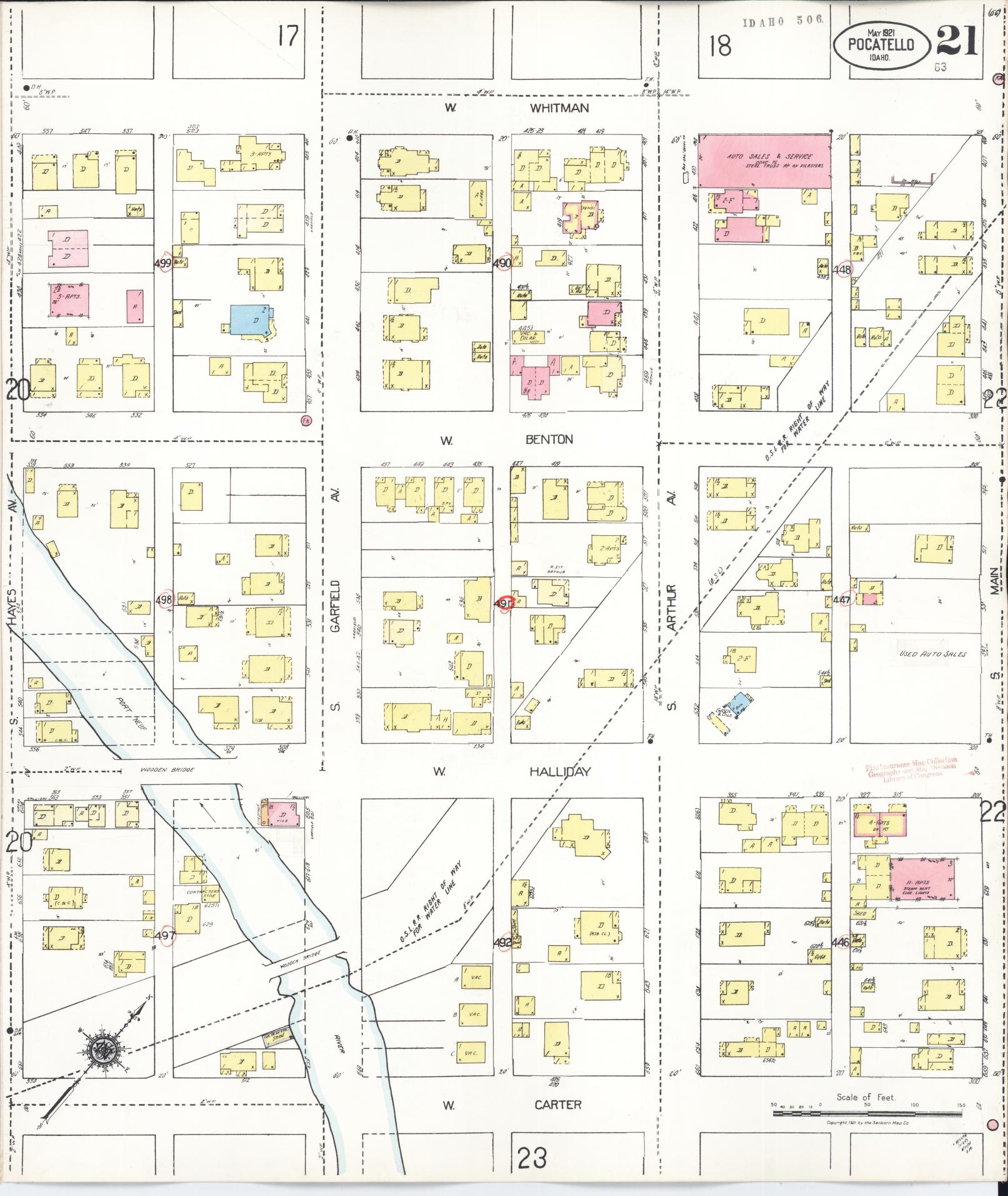 Sanborn Fire Insurance Map from Pocatello, Bannock County, Idaho (1948), Sheet #0021 - Complete Map Set gallery image, historic Sanborn map, vintage wall art, Idaho Idaho