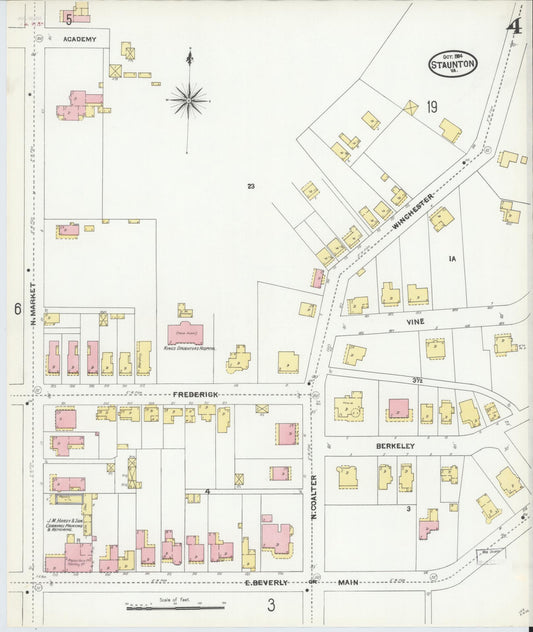 Sanborn Fire Insurance Map from Staunton, Independent Cities, Virginia (1904), Sheet #0004 - Historic Sanborn Fire Insurance Map Print, vintage old map wall art, antique decor, genealogy gift, Virginia Virginia map