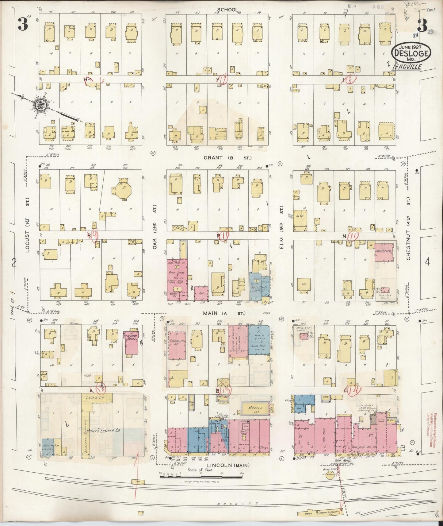 Sanborn Fire Insurance Map from Desloge, Saint Francois County, Missouri (1938), Sheet #0003 - Complete Map Set gallery image, historic Sanborn map, vintage wall art, Missouri Missouri