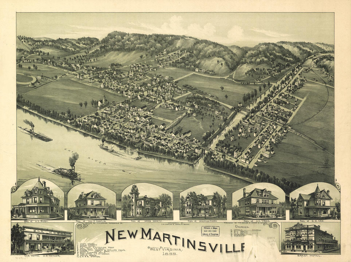 New Martinsville, West Virginia 1899. (1899) – Historic Bird’s-Eye View Panorama Print