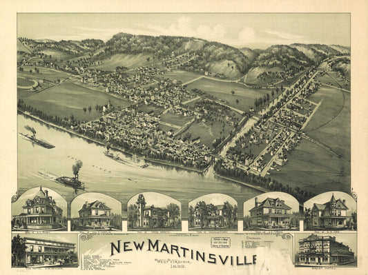 New Martinsville, West Virginia 1899. (1899) – Historic Bird’s-Eye View Panorama Print