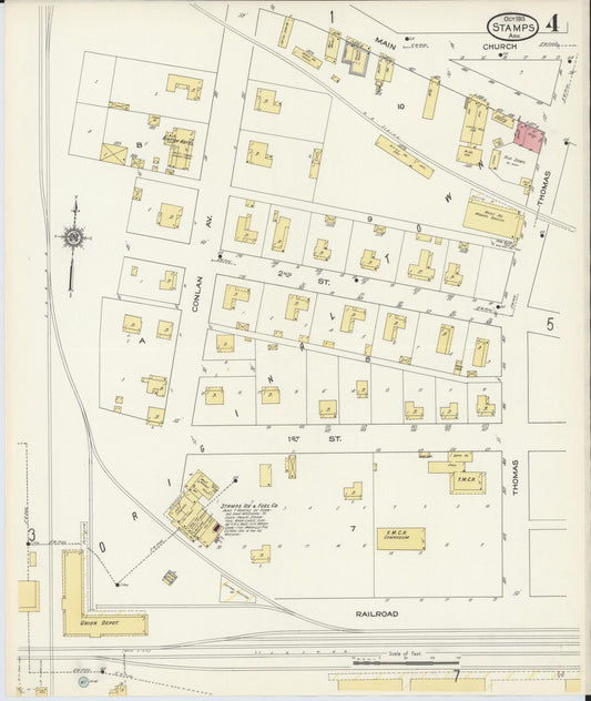 Sanborn Fire Insurance Map from Stamps, Lafayette County, Arkansas (1913), Sheet #0004 - Historic Sanborn Fire Insurance Map Print, vintage old map wall art, antique decor, genealogy gift, Arkansas Arkansas map