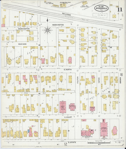Sanborn Fire Insurance Map from Jacksonville, Morgan County, Illinois (1905), Sheet #0011 - Historic Sanborn Fire Insurance Map Print, vintage old map wall art, antique decor, genealogy gift, Illinois Illinois map