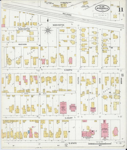 Sanborn Fire Insurance Map from Jacksonville, Morgan County, Illinois (1905), Sheet #0011 - Historic Sanborn Fire Insurance Map Print, vintage old map wall art, antique decor, genealogy gift, Illinois Illinois map