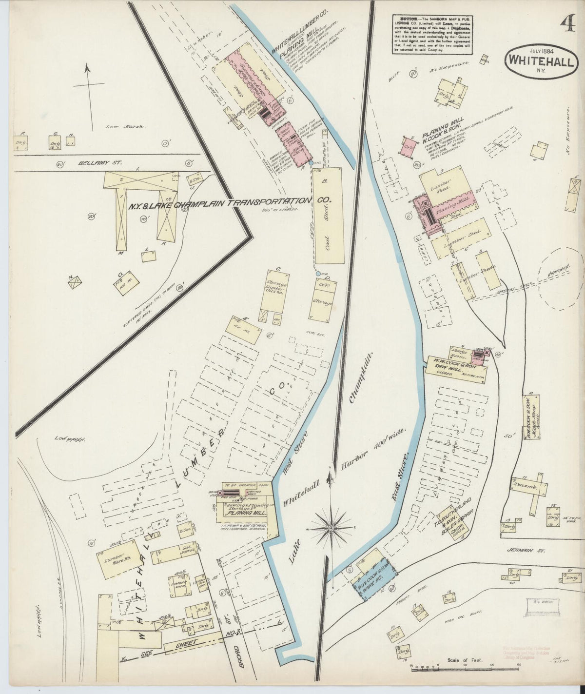 Sanborn Fire Insurance Map from Whitehall, Washington County, New York (1884), Sheet #0004 - Historic Sanborn Fire Insurance Map Print, vintage old map wall art, antique decor, genealogy gift, New York New York map
