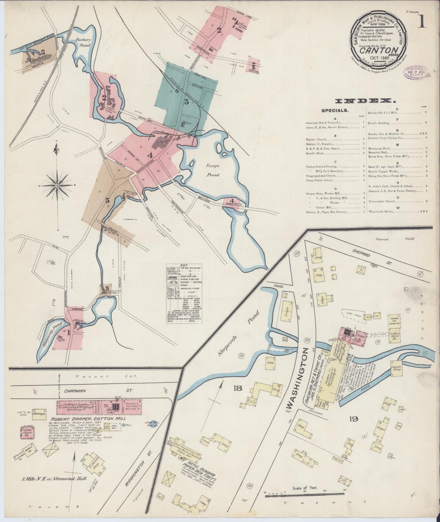 Sanborn Fire Insurance Map from Canton, Norfolk County, Massachusetts (1885), Sheet #0001 - Complete Map Set gallery image, historic Sanborn map, vintage wall art, Massachusetts Massachusetts