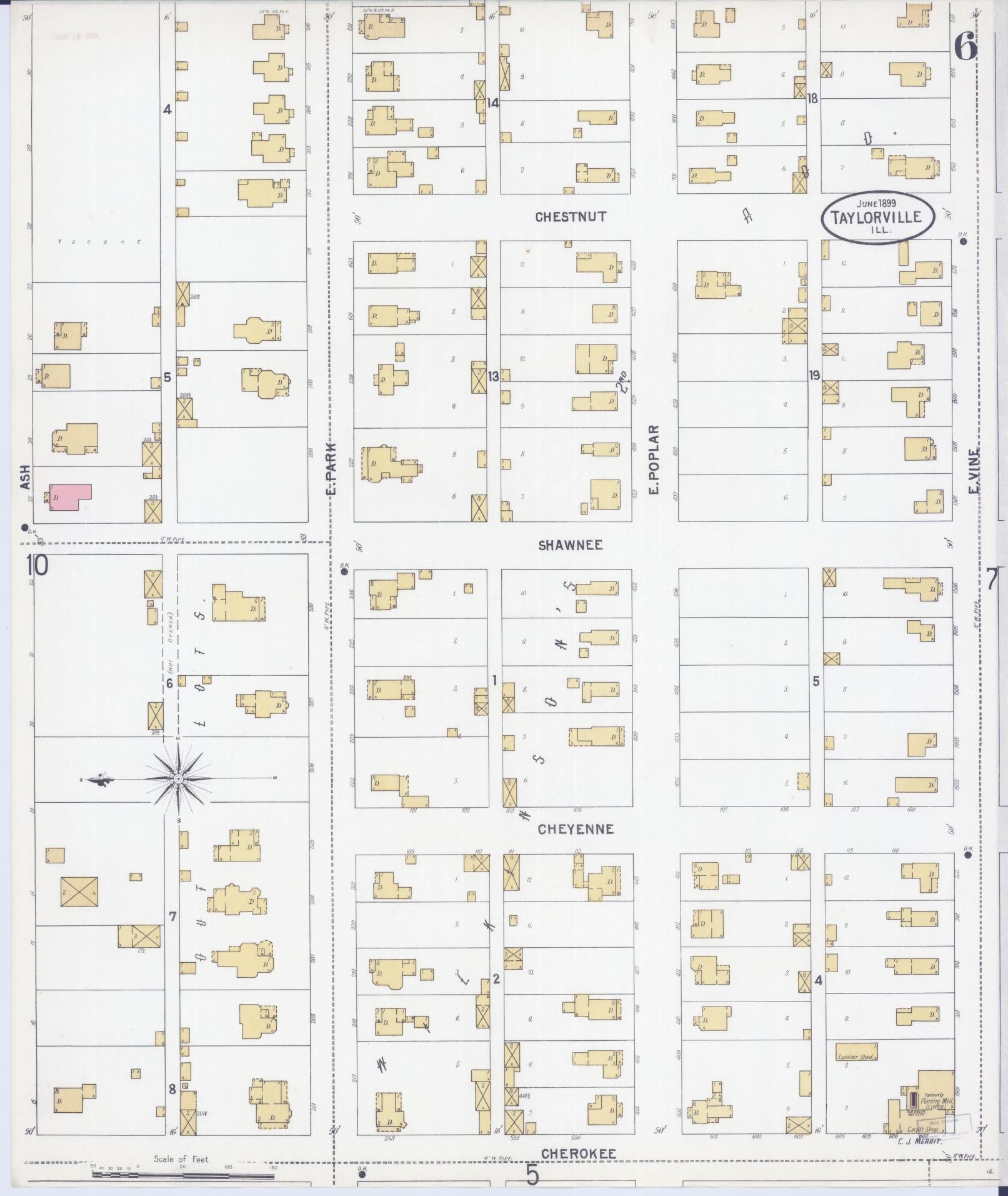 Sanborn Fire Insurance Map from Taylorville, Christian County, Illinois (1899), Sheet #0006 - Complete Map Set gallery image, historic Sanborn map, vintage wall art, Illinois Illinois