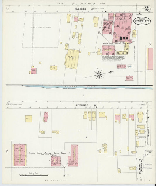 Sanborn Fire Insurance Map from Rensselaer, Rensselaer County, New York (1909), Sheet #0002 - Historic Sanborn Fire Insurance Map Print, vintage old map wall art, antique decor, genealogy gift, New York New York map