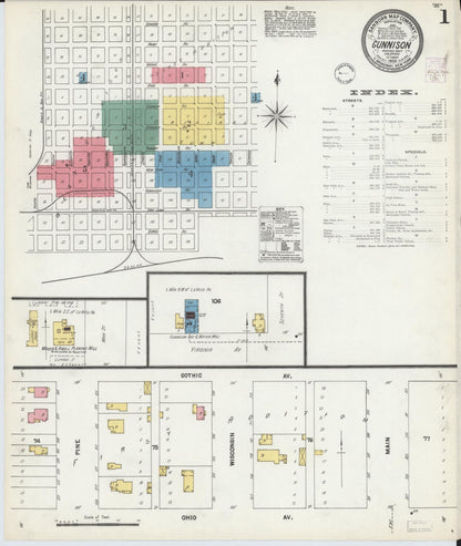 Sanborn Fire Insurance Map from Gunnison, Gunnison County, Colorado (1902), Sheet #0001 - Complete Map Set gallery image, historic Sanborn map, vintage wall art, Colorado Colorado