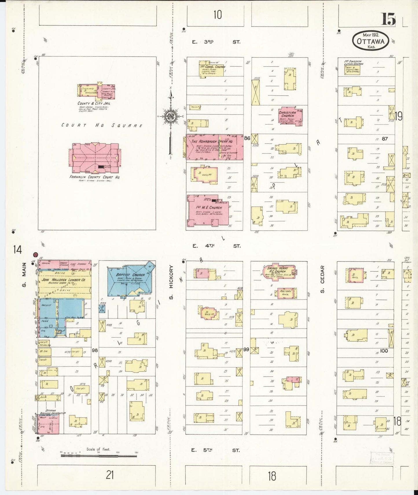 Sanborn Fire Insurance Map from Ottawa, Franklin County, Kansas (1912), Sheet #0015 - Complete Map Set gallery image, historic Sanborn map, vintage wall art, Kansas Kansas