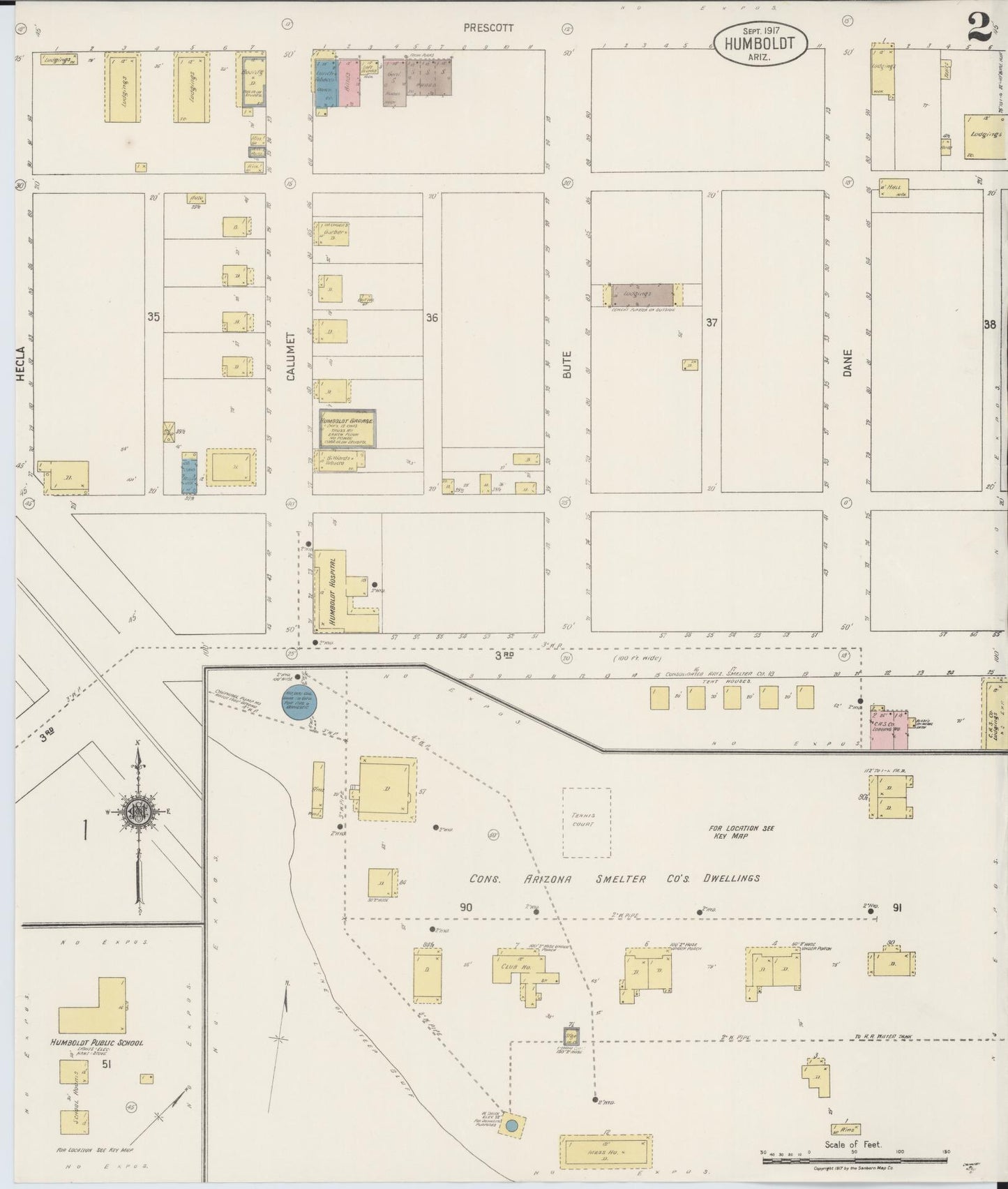 Sanborn Fire Insurance Map from Humboldt, Yavapai County, Arizona (1917), Sheet #0002 - Complete Map Set gallery image, historic Sanborn map, vintage wall art, Arizona Arizona