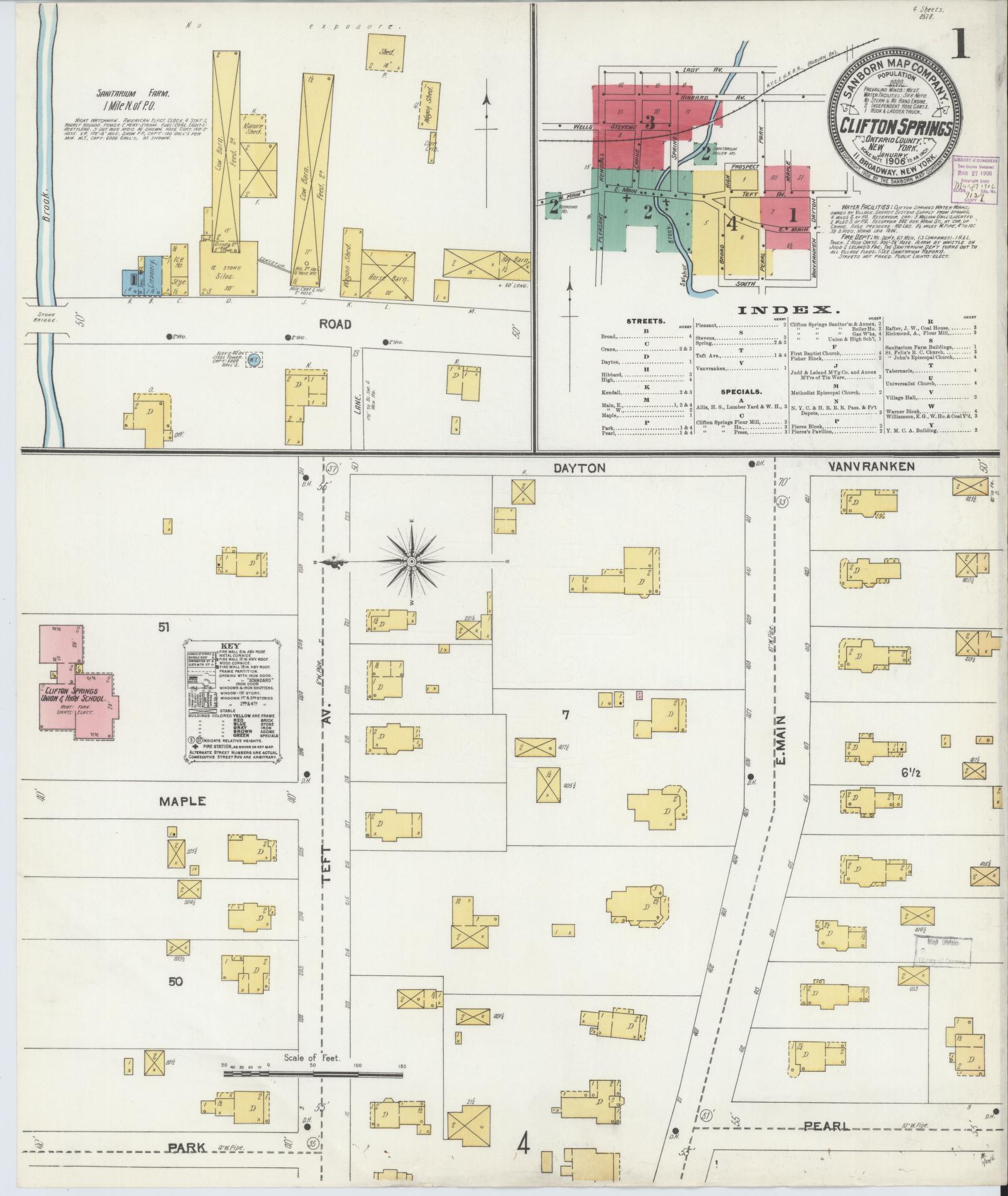 Sanborn Fire Insurance Map from Clifton Springs, Ontario County, New York. (1906) – Historic Sanborn Fire Insurance Map Print