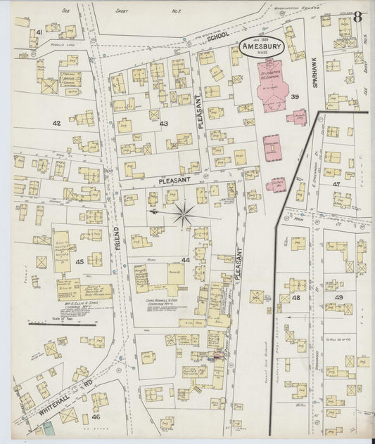 Sanborn Fire Insurance Map from Amesbury, Essex County, Massachusetts (1889), Sheet #0008 - Historic Sanborn Fire Insurance Map Print, vintage old map wall art, antique decor, genealogy gift, Massachusetts Massachusetts map