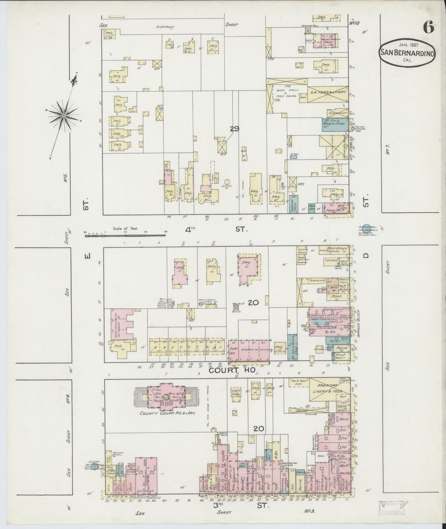 Sanborn Fire Insurance Map from San Bernardino, San Bernardino County, California (1887), Sheet #0006 - Complete Map Set gallery image, historic Sanborn map, vintage wall art, California California