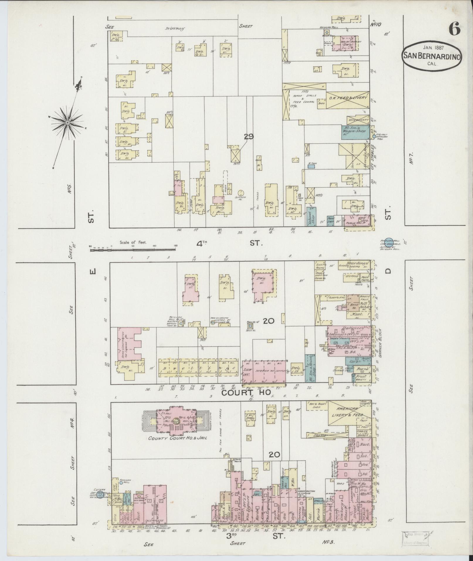 Sanborn Fire Insurance Map from San Bernardino, San Bernardino County, California (1887), Sheet #0006 - Complete Map Set gallery image, historic Sanborn map, vintage wall art, California California