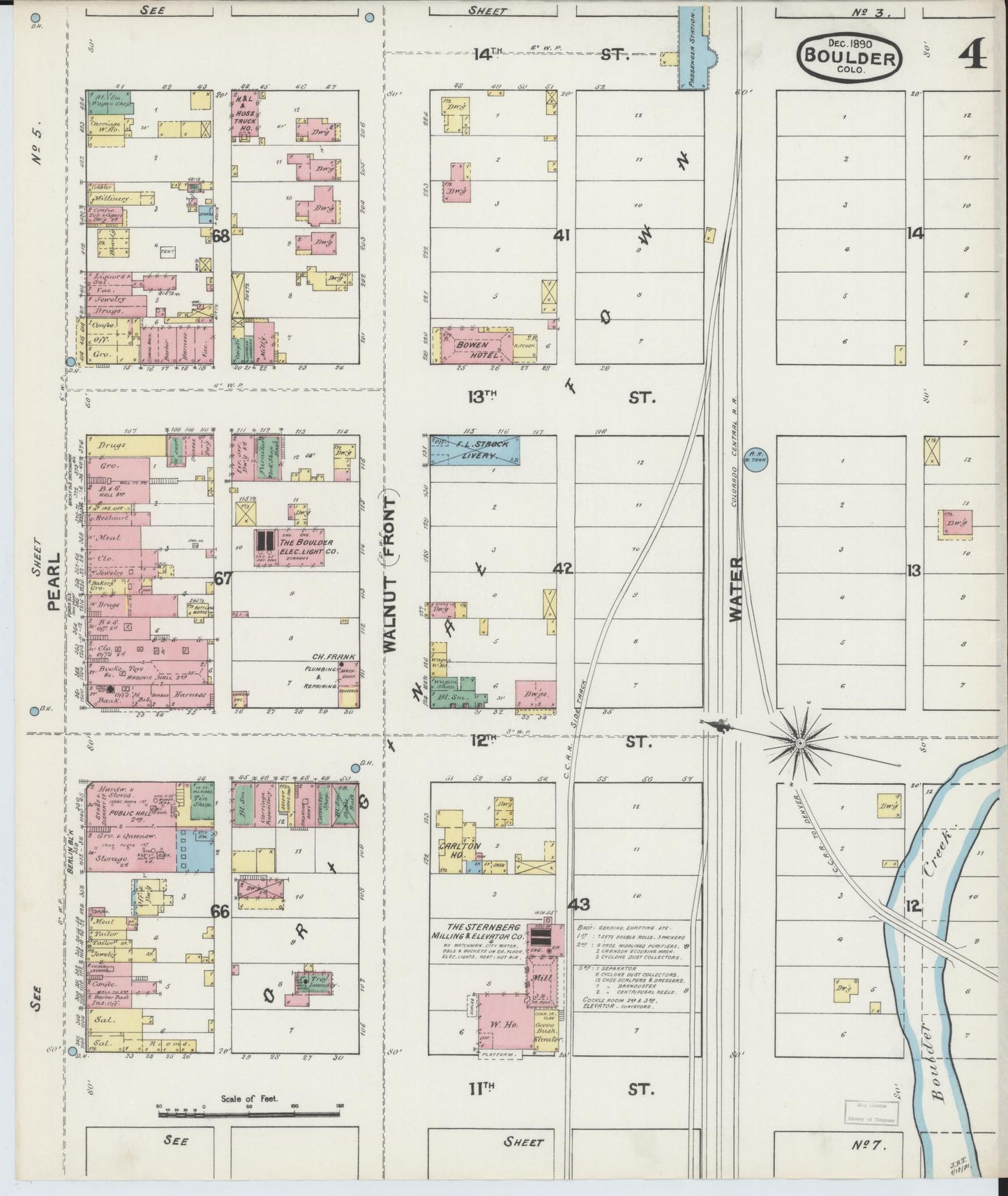Sanborn Fire Insurance Map from Boulder, Boulder County, Colorado (1890), Sheet #0004 - Historic Sanborn Fire Insurance Map Print, vintage old map wall art, antique decor, genealogy gift, Colorado Colorado map