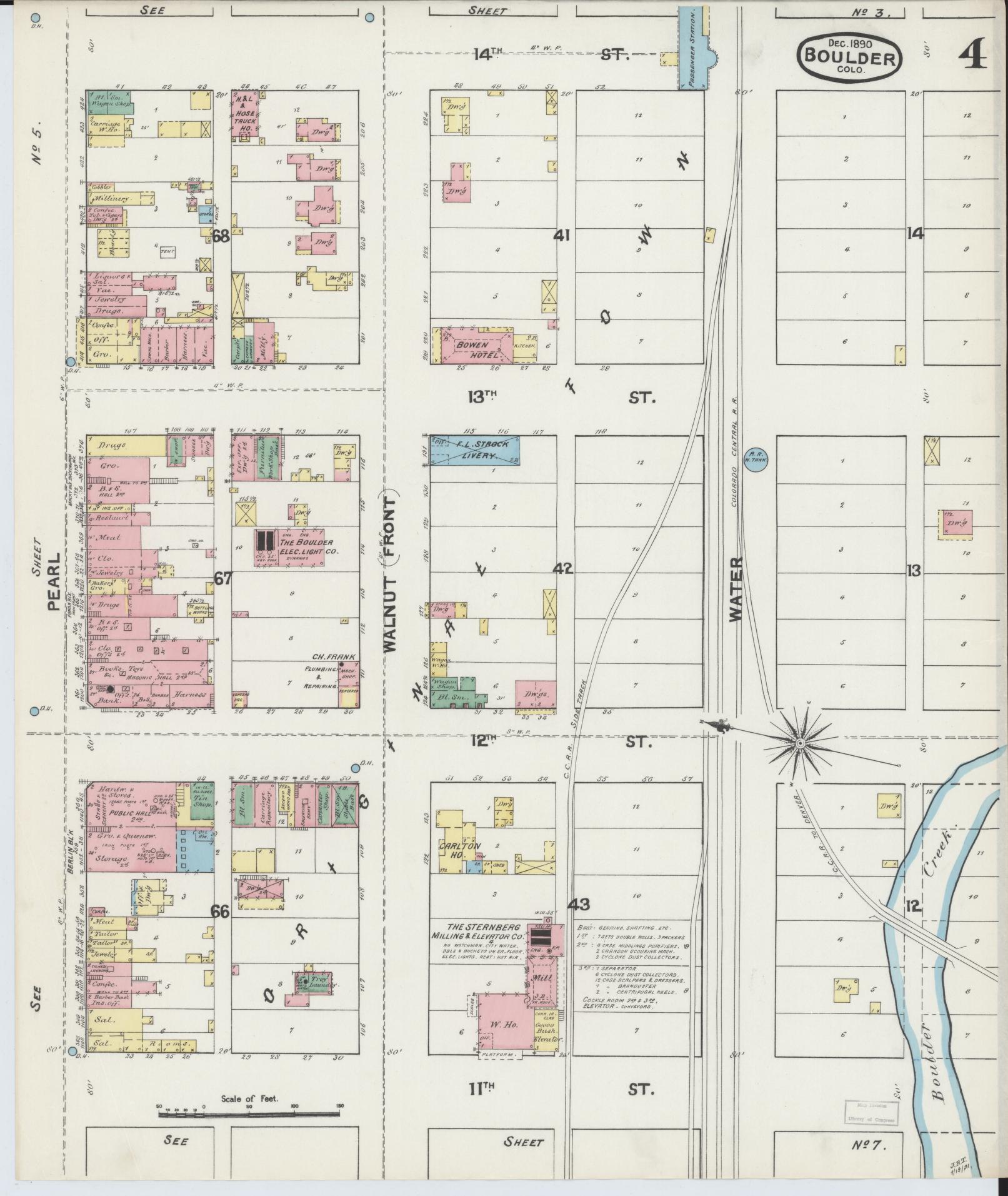 Sanborn Fire Insurance Map from Boulder, Boulder County, Colorado (1890), Sheet #0004 - Historic Sanborn Fire Insurance Map Print, vintage old map wall art, antique decor, genealogy gift, Colorado Colorado map
