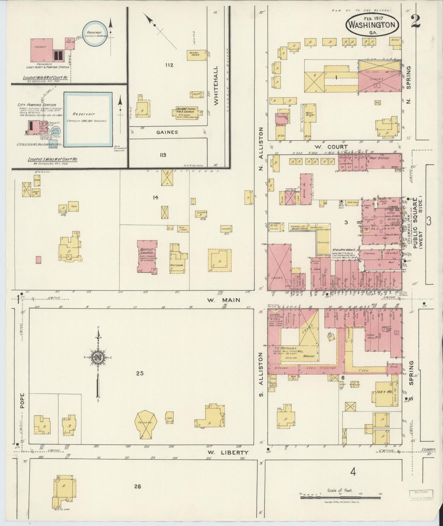Sanborn Fire Insurance Map from Washington, Wilkes County, Georgia (1917), Sheet #0002 - Historic Sanborn Fire Insurance Map Print, vintage old map wall art, antique decor, genealogy gift, Washington Washington map