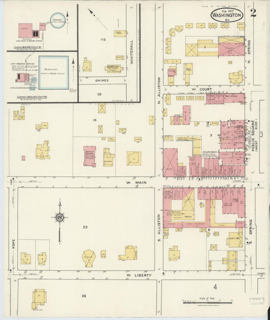 Sanborn Fire Insurance Map from Washington, Wilkes County, Georgia (1917), Sheet #0002 - Historic Sanborn Fire Insurance Map Print, vintage old map wall art, antique decor, genealogy gift, Washington Washington map