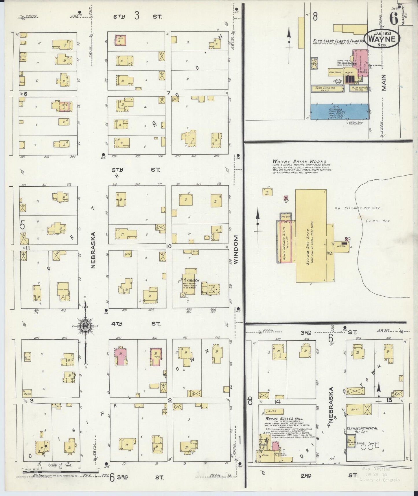 Sanborn Fire Insurance Map from Wayne, Wayne County, Nebraska (1921), Sheet #0006 - Complete Map Set gallery image, historic Sanborn map, vintage wall art, Nebraska Nebraska
