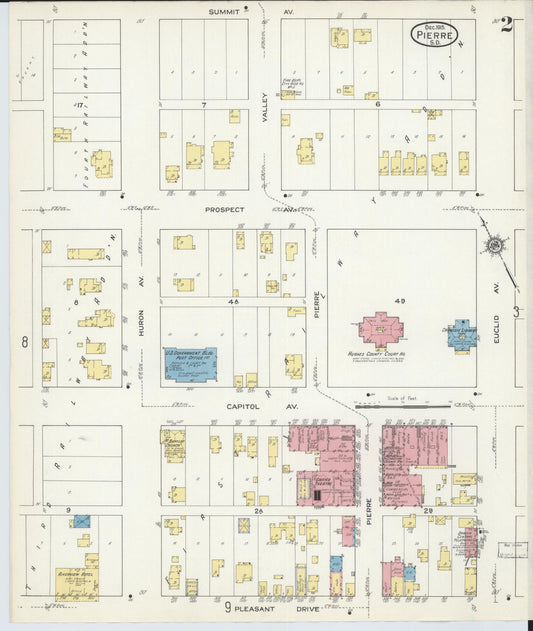 Sanborn Fire Insurance Map from Pierre, Hughes County, South Dakota (1915), Sheet #0002 - Historic Sanborn Fire Insurance Map Print, vintage old map wall art, antique decor, genealogy gift, South Dakota South Dakota map