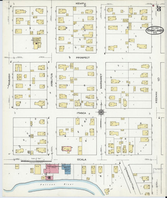 Sanborn Fire Insurance Map from Rhinelander, Oneida County, Wisconsin (1920), Sheet #0008 - Historic Sanborn Fire Insurance Map Print, vintage old map wall art, antique decor, genealogy gift, Wisconsin Wisconsin map