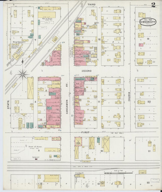 Sanborn Fire Insurance Map from Gibson City, Ford County, Illinois (1894), Sheet #0002 - Historic Sanborn Fire Insurance Map Print, vintage old map wall art, antique decor, genealogy gift, Illinois Illinois map