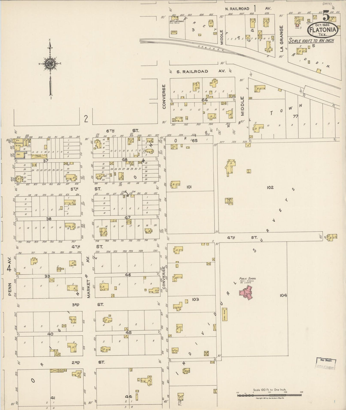 Sanborn Fire Insurance Map from Flatonia, Fayette County, Texas (1922), Sheet #0005 - Complete Map Set gallery image, historic Sanborn map, vintage wall art, Texas Texas