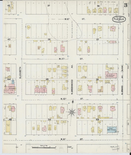 Sanborn Fire Insurance Map from Pueblo, Pueblo County, Colorado (1889), Sheet #0003 - Historic Sanborn Fire Insurance Map Print, vintage old map wall art, antique decor, genealogy gift, Colorado Colorado map