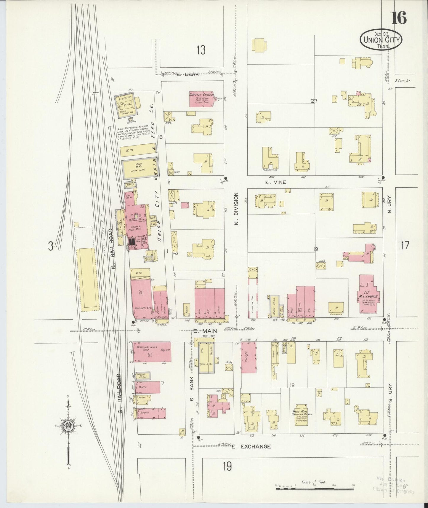 Sanborn Fire Insurance Map from Union City, Obion County, Tennessee (1912), Sheet #0016 - Complete Map Set gallery image, historic Sanborn map, vintage wall art, Tennessee Tennessee