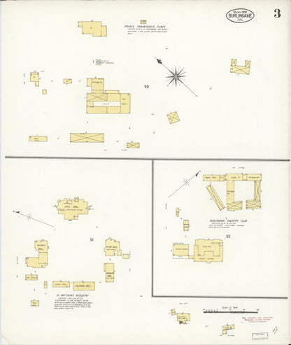 Sanborn Fire Insurance Map from Burlingame, San Mateo County, California (1908), Sheet #0003 - Complete Map Set gallery image, historic Sanborn map, vintage wall art, California California